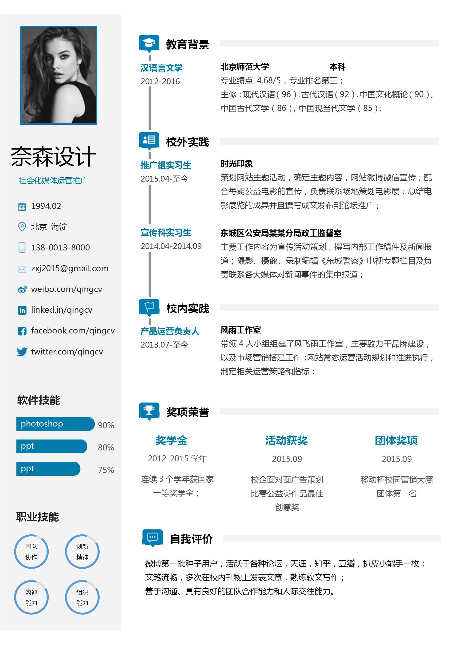 社会化媒体/运营推广简历模版