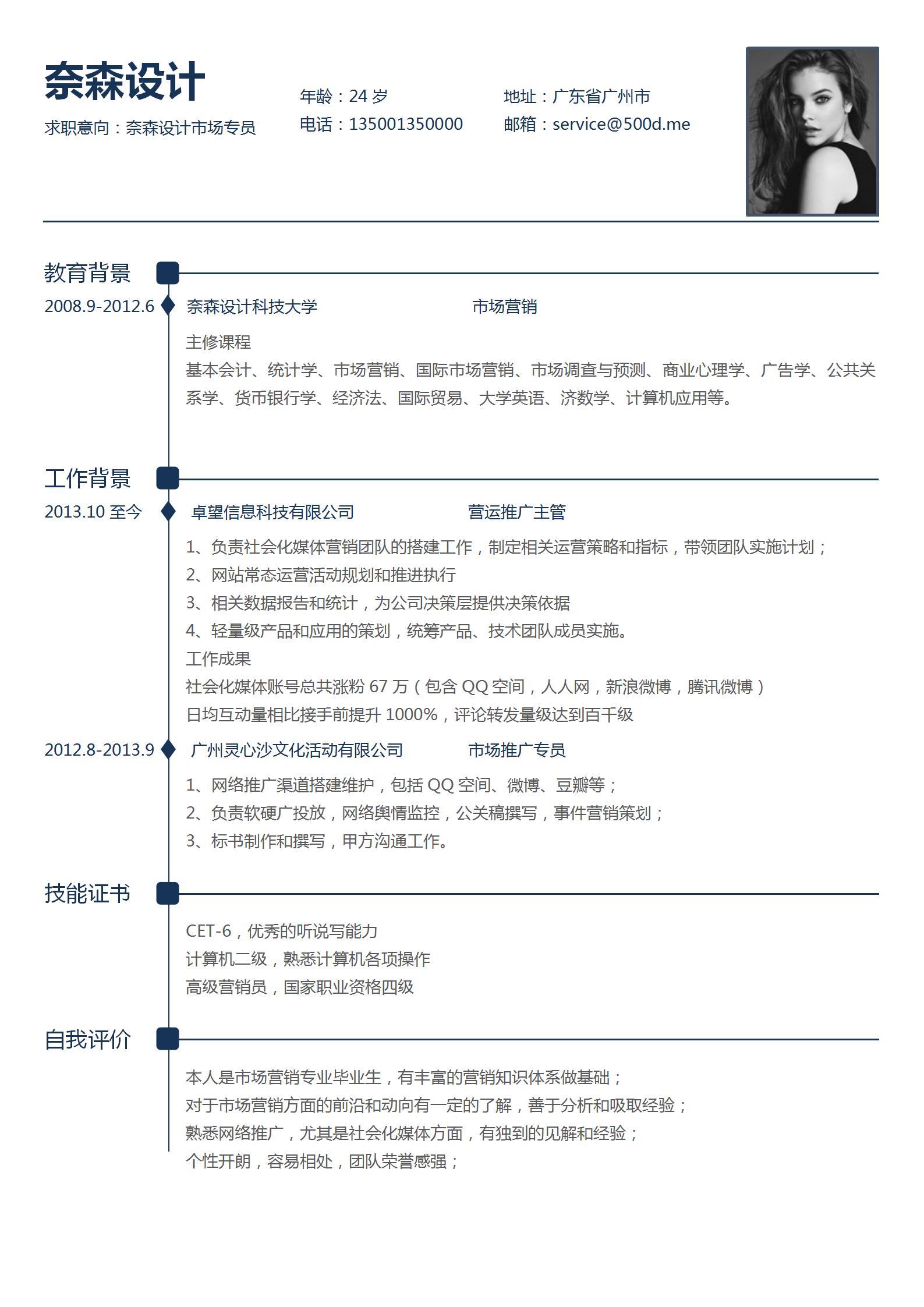 市场专员简历模版